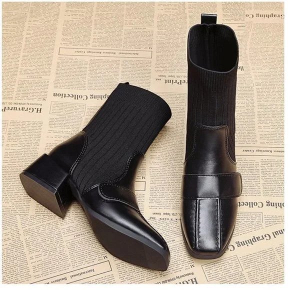 New women's boots square sleeve ankle boots fly woven heel boots - Picture 7 of 7